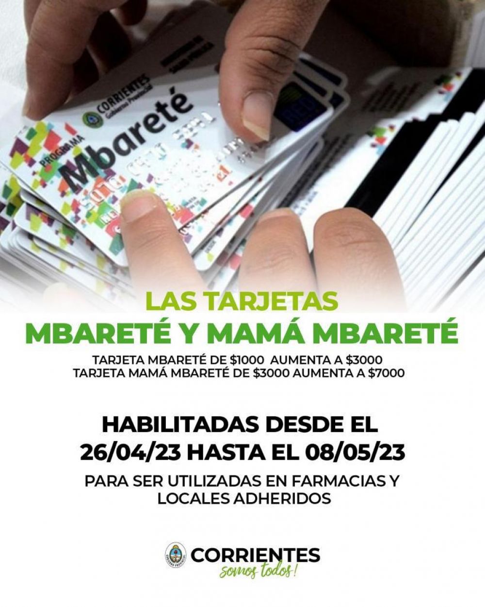 Incrementan los montos de las tarjetas Mbareté en Corrientes