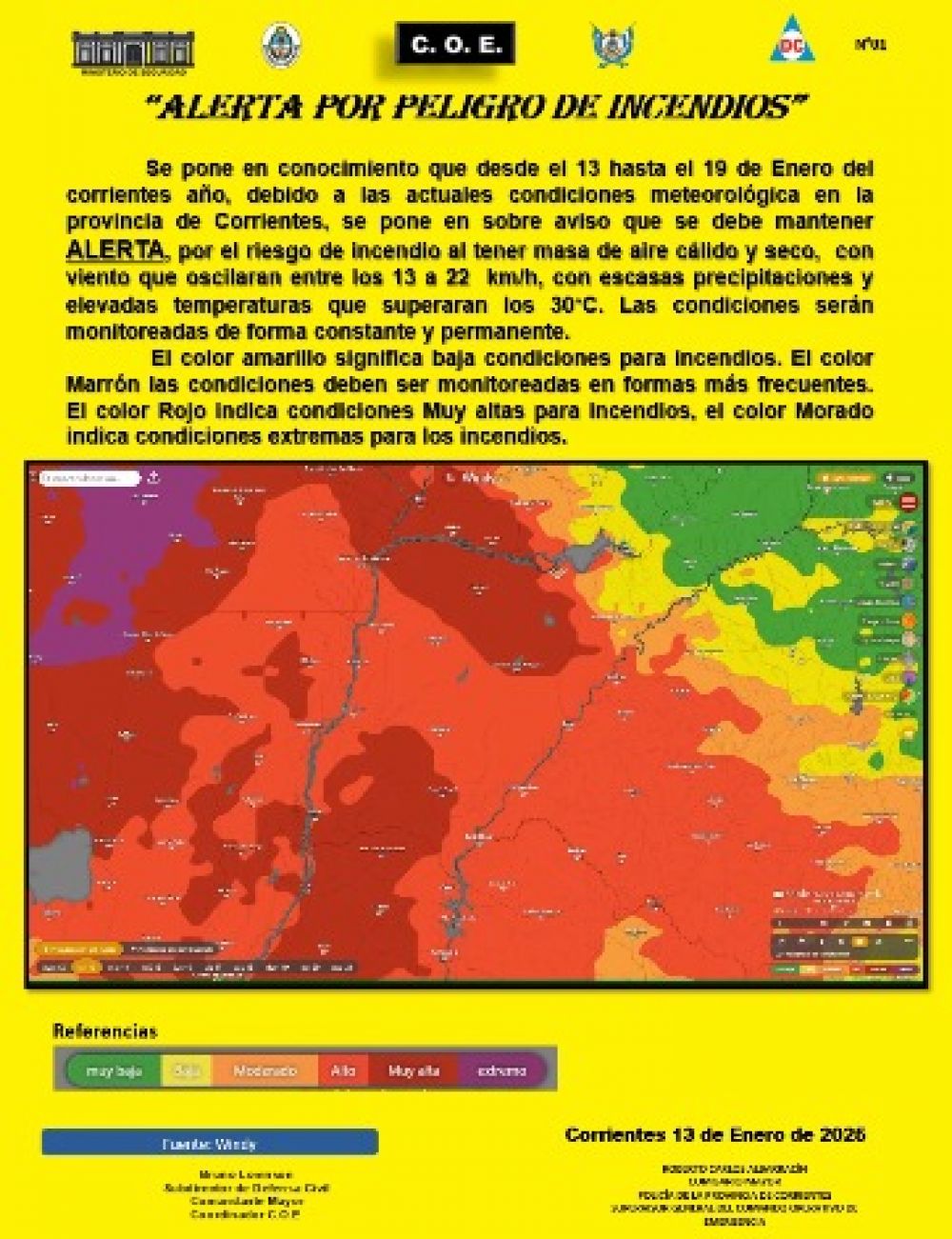 El COE emitió una alerta por peligro de incendios en la provincia